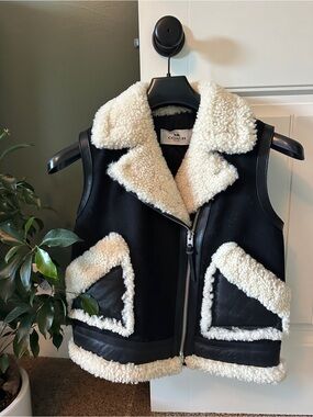 Coach Black & Cream Shearling Zip Vest